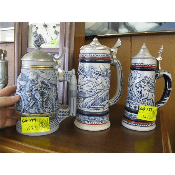 3 AVON BEER STEINS, ASTRONAUT, PLANES & ANIMALS