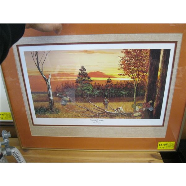 FRAMED HUNTING PICTURE, ARTIST PROOF, SIGNED BY BOB THOMPKINS, "GOING HOME"