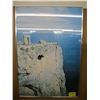 Image 1 : LG. FRAMED PICTURE OF THE RUINS, CLIFFS & OCEAN