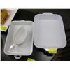 Image 1 : 2 LG. WHITE SERVING DISHES & GRAVY BOAT