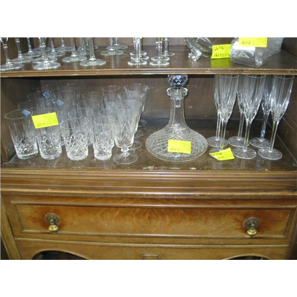 CRYSTAL GLASSES, DECANTED, FLUTED WINEGLASSES, ETC.