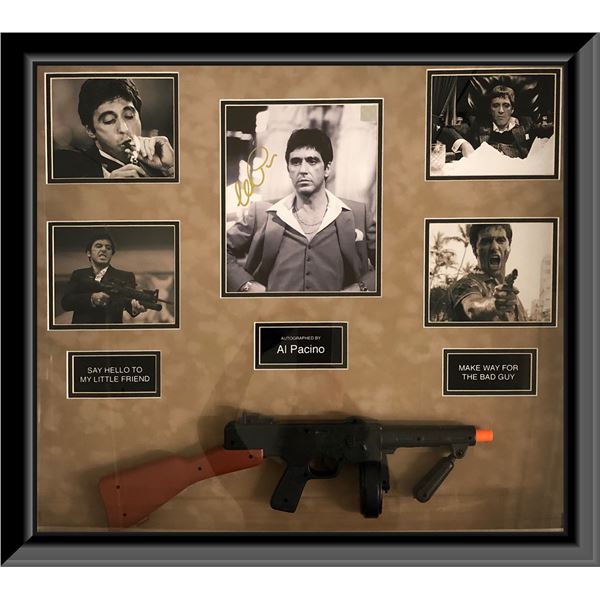 Al Pacino Scarface signed photo collage and toy gun