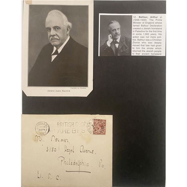 UK Prime Minister Arthur J. Balfour Hand Written Envelope and Vintage Photos