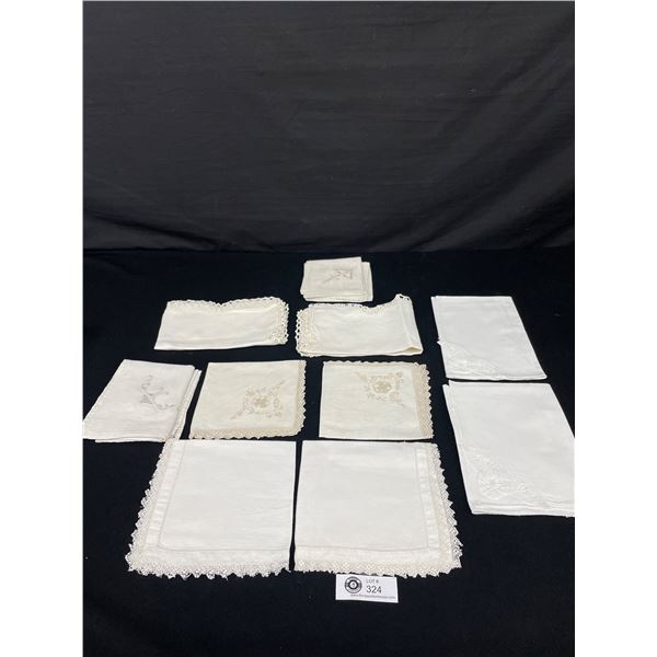 Large Lot of Beautiful Embroidered and Lace Napkins. Various Sizes and Materials