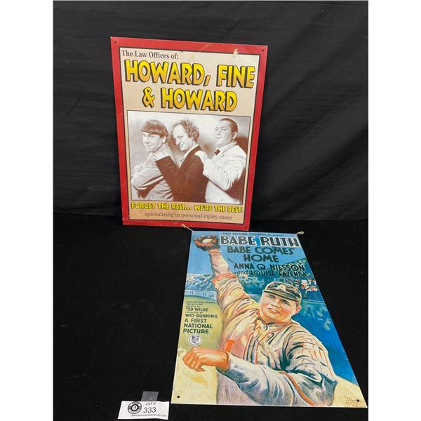 Lot of 2 Reproduction Metal Signs 3 Stooges and Babe Ruth.