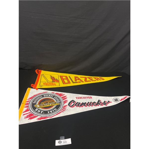 WHA 1970's Vancouver Blazers Pennants and a Vintage 1985 Vancouver Canucks Pennant, both in Great Sh