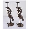 Image 1 : Pair of Brass Crane on Turtle Candlesticks