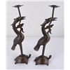 Image 4 : Pair of Brass Crane on Turtle Candlesticks