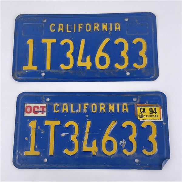 Pair of California Blue and Yellow License Plates