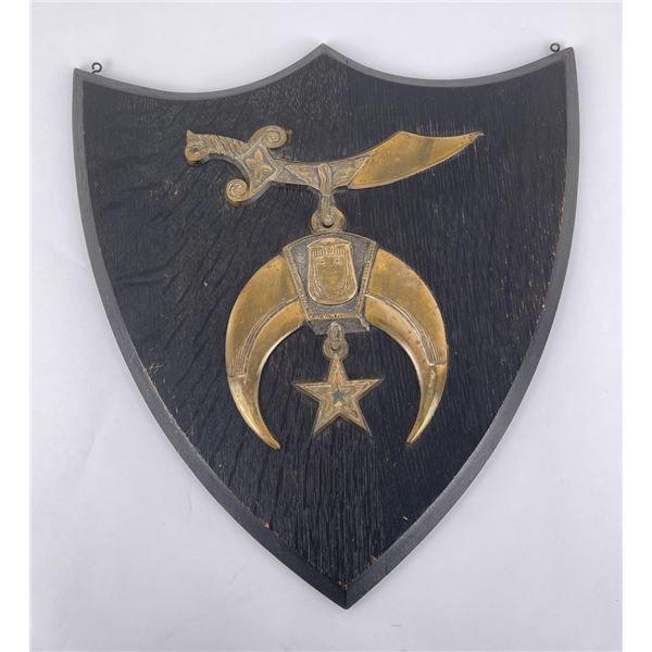 Antique Shriners Oak and Brass Wall Plaque