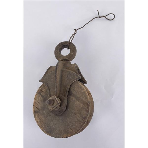 Antique Cast Iron and Wood Pulley
