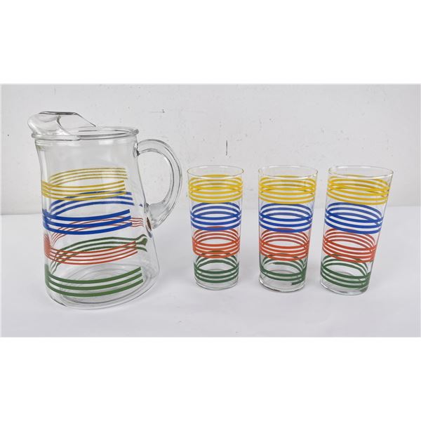 Mid Century Striped Water Pitcher Set