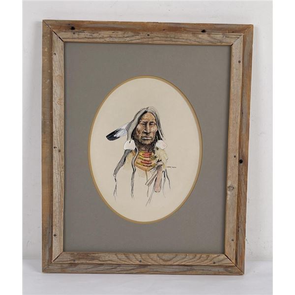 Charles Bear Montana Indian Watercolor Painting
