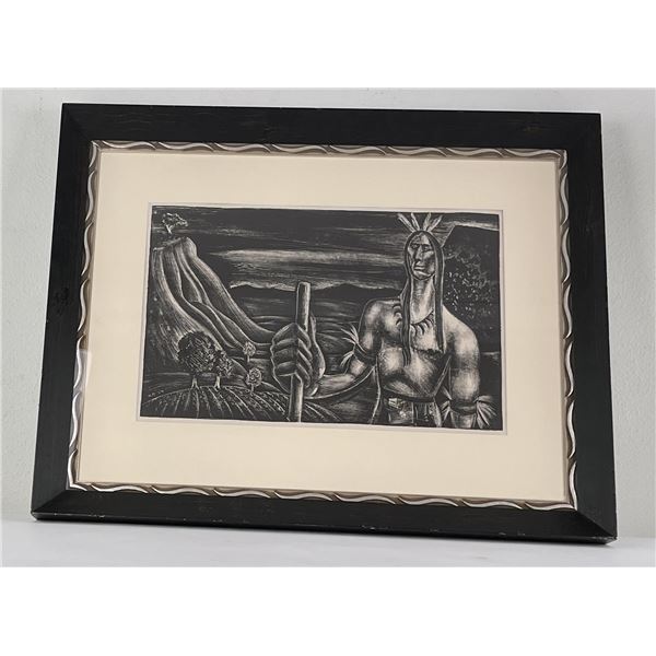 WPA Native American Indian Linocut Woodblock Print