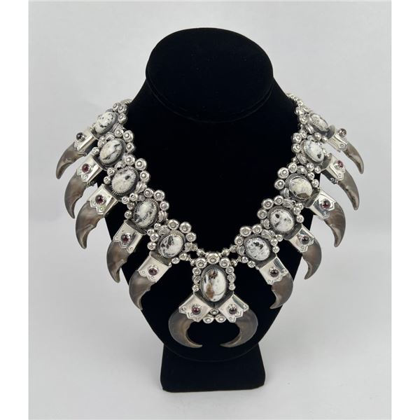 Sterling White Turquoise Bear Claw Squash Blossom