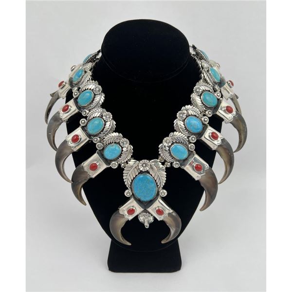 Sterling Turquoise Bear Claw Squash Blossom