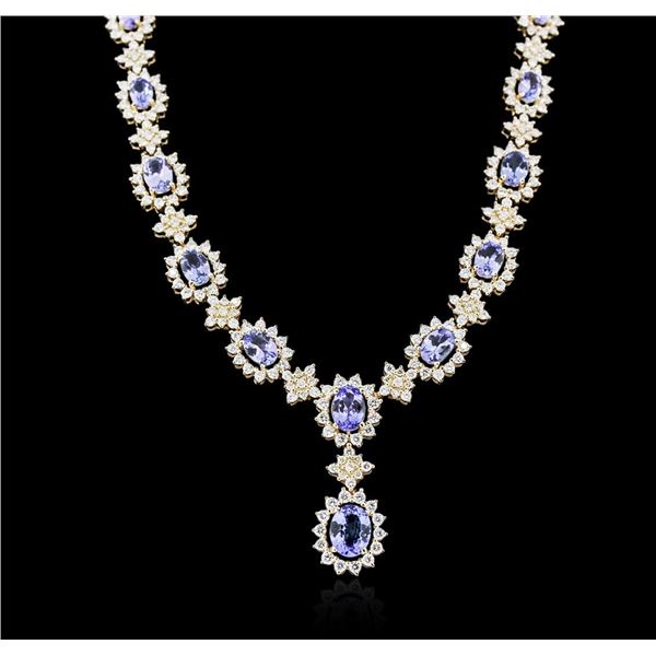 14KT Yellow Gold 10.54 ctw Tanzanite and Diamond Necklace