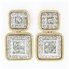 Image 1 : 18k Two Tone Gold 3.60 ctw Princess Round Diamond Large Dual Square Drop Earring