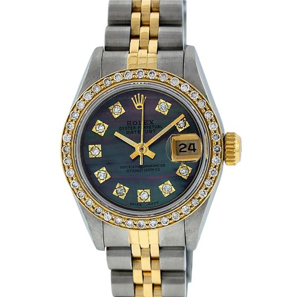 Rolex Ladies 2 Tone Tahitian MOP Diamond Datejust Wristwatch