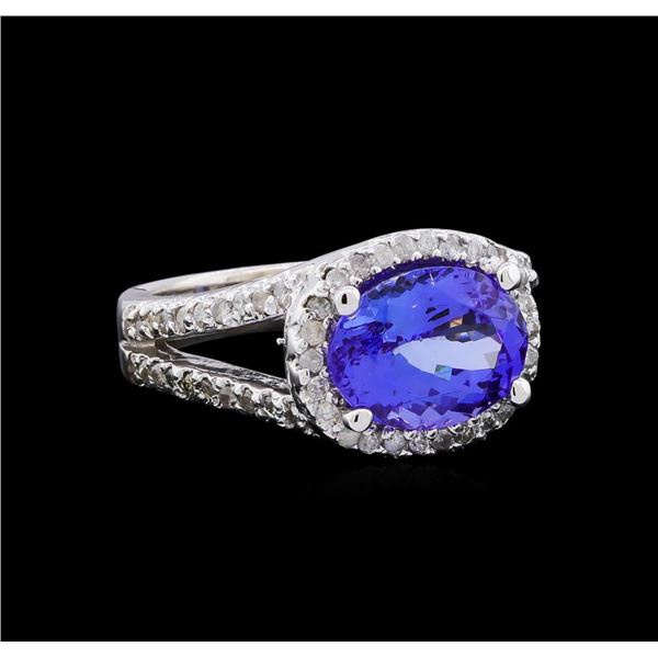 3.77 ctw Tanzanite and Diamond Ring - 14KT White Gold