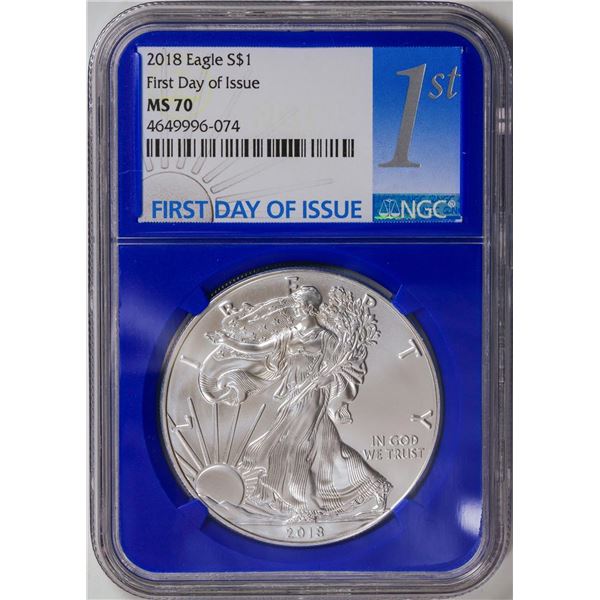 2018 American Silver Eagle .999 Fine Silver Dollar Coin NGC MS70