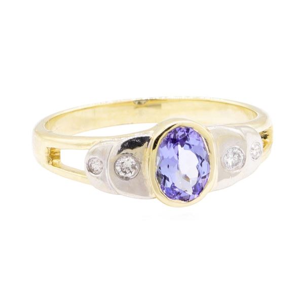 0.86 ctw Tanzanite And Diamond Ring - 14KT Yellow And White Gold