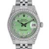 Image 1 : Rolex Womens Midsize 31mm Green String Diamond Datejust Wristwatch