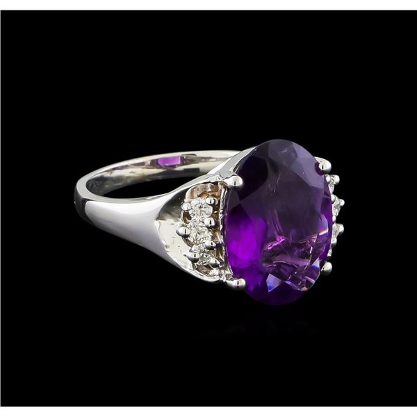 4.13 ctw Amethyst and Diamond Ring - 14KT White Gold