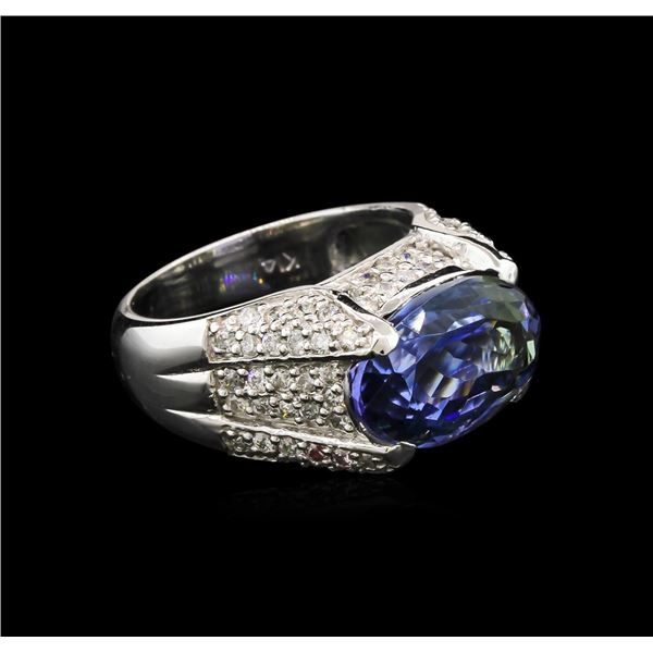 6.48 ctw Tanzanite and Diamond Ring - 14KT White Gold