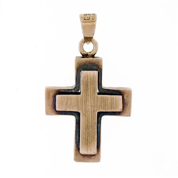 Victorian 8k Rose Gold Reversible Brushed Finish Cross Pendant