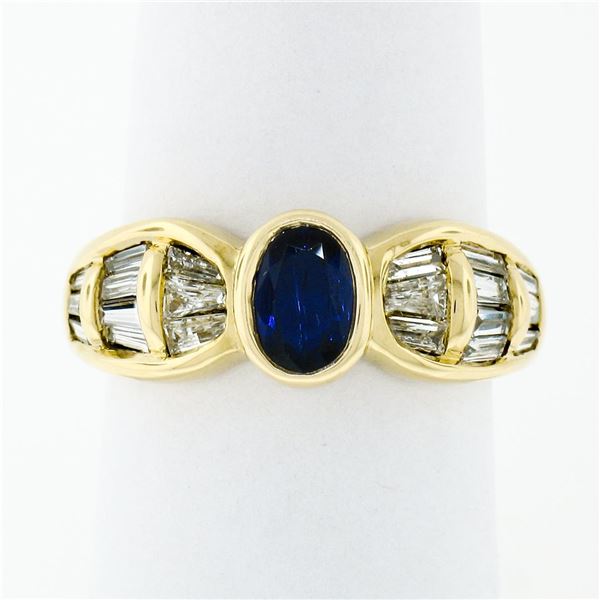 Trevi 18k Yellow Gold 1.90 ctw Oval Sapphire & Baguette Diamond Ring