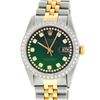 Image 2 : Rolex Mens 2 Tone Green Vignette String Diamond 36MM Datejust Wristwatch
