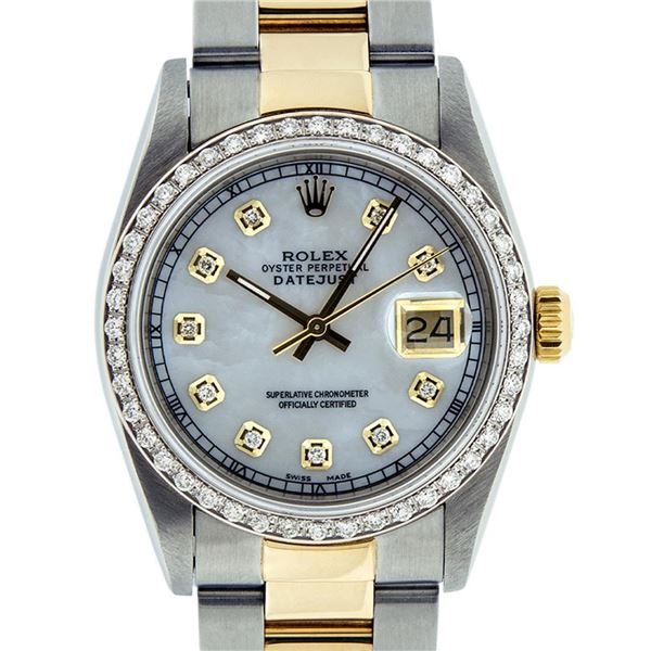 Rolex Womens MIdsize 31mm 2 Tone MOP Diamond Datejust Wristwatch