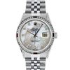 Image 3 : Rolex Mens SS MOP Diamond Lugs & Ruby Channel Set Diamond Datejust Wristwatch