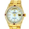 Image 1 : Rolex Mens 18K Yellow Gold MOP String Diamond & Ruby Quickset President Wristwat