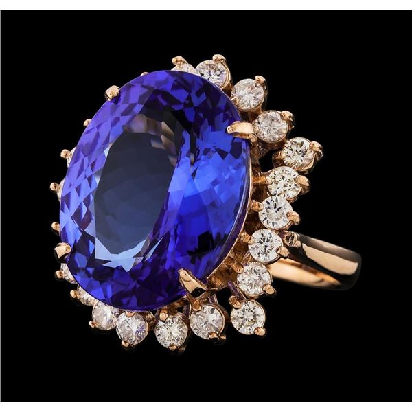 14.54 ctw Tanzanite and Diamond Ring - 14KT Rose Gold