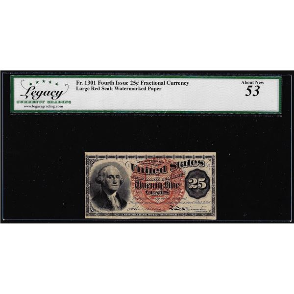 1863 Fourth Issue 25 Cents Fractional Currency Note Fr.1301 Legacy About New 53