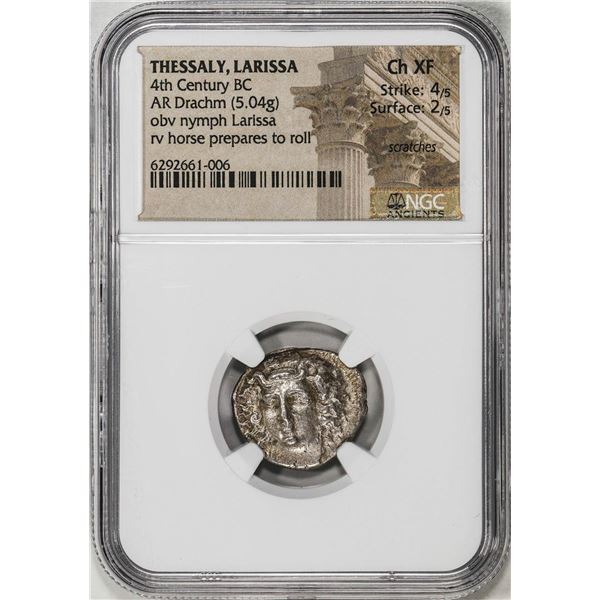 Ancient Larissa Thessaly 4th Century BC AR Drachm Coin NGC CH XF