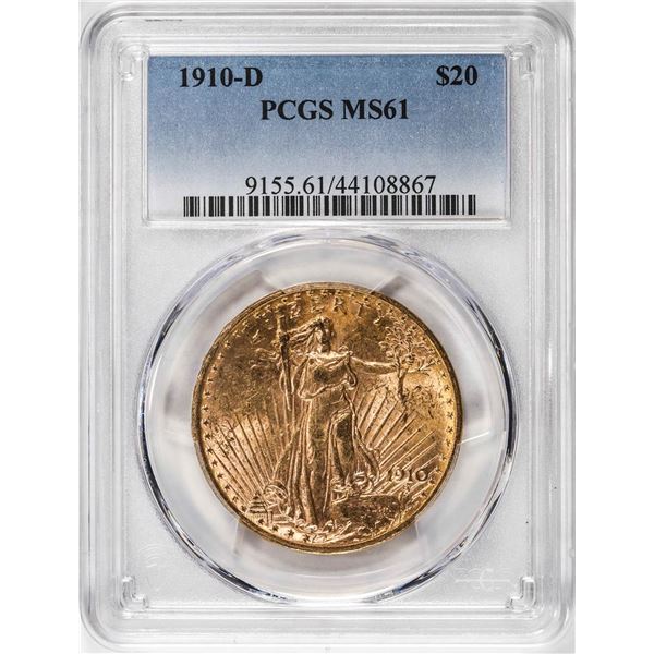 1910-D $20 St Gaudens Double Eagle Gold Coin PCGS MS61