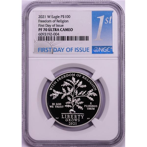 2021-W $100 Proof Platinum American Eagle Coin NGC PF70 Ultra Cameo First Day of Issue