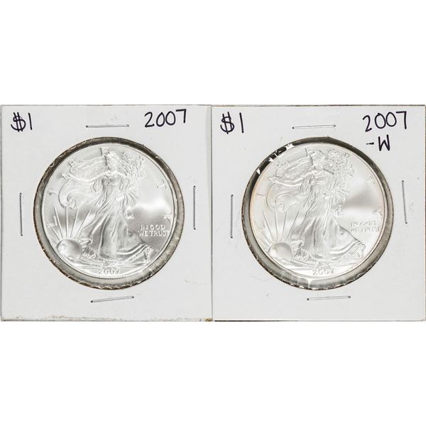 Lot of 2007 & 2007-W $1 American Silver Eagle Coins