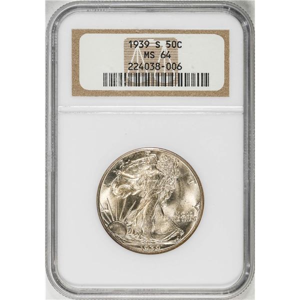 1939-S Walking Liberty Half Dollar Coin NGC MS64