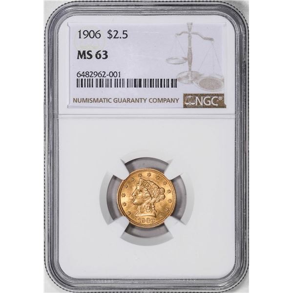 1906 $2 1/2 Liberty Head Quarter Eagle Gold Coin NGC MS63