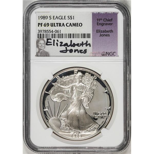 1989-S $1 Proof American Silver Eagle Coin NGC PF69 Ultra Cameo E. Jones Signature