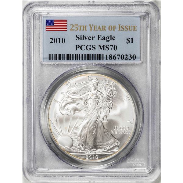 2010 $1 American Silver Eagle Coin PCGS MS70 25th Year of Issue