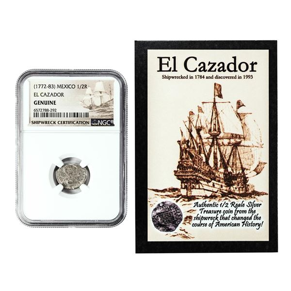 El Cazador Shipwreck (1772-83) Mexico 1/2 Real Silver Coin NGC Genuine w/ Story Card