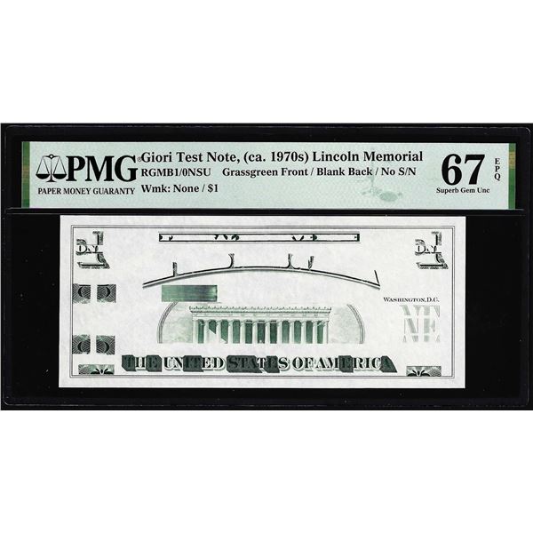 Circa 1970's Lincoln Memorial Giori Test Note PMG Superb Gem Uncirculated 67EPQ