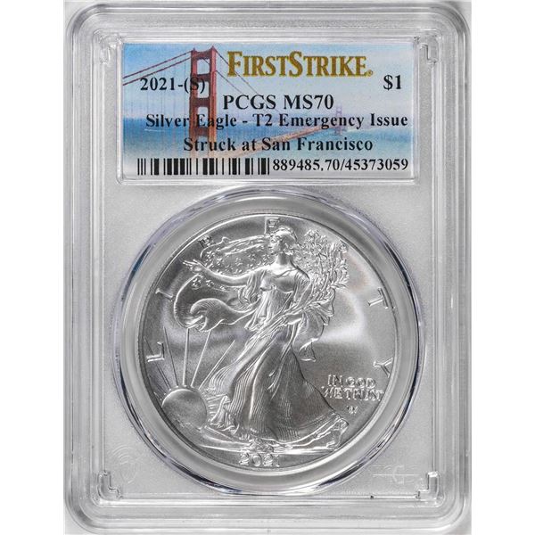 2021-(S) Type 2 $1 American Silver Eagle Coin PCGS MS70 First Strike Emergency Issue