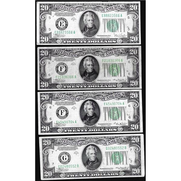 Lot of (4) 1934/A/B/C $20 Federal Reserve Notes