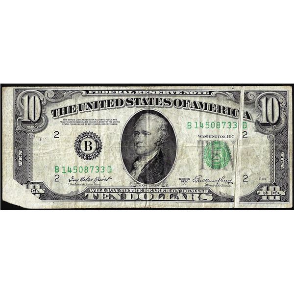 1950A $10 Federal Reserve Note Butterfly and Gutter Fold Error